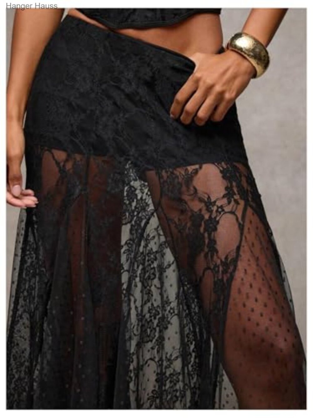 Lace Sheer Maxi Skirt Asymmetrical High Low Boho Goth - Picture 4 of 6